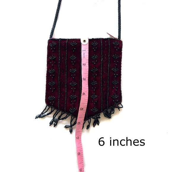 Beaded Velvet Evening Bag, magenta 5 x 6 inches - Picture 8 of 9